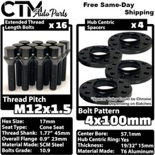 Juego de espaciadores de rueda 4x 15 mm de grosor 4x100 57,1 mm CB negro 12x1,5 pernos aptos para BMW E30/21