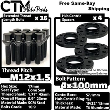 4x 15mm Thick 4x100 57.1mm CB Wheel Spacer Set Black 12x1.5 Bolt Fit BMW E30/21