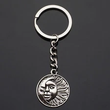 Crescent on Moon Face of Sun Sunshine Faces Pendant Keychain Gift Key Chain