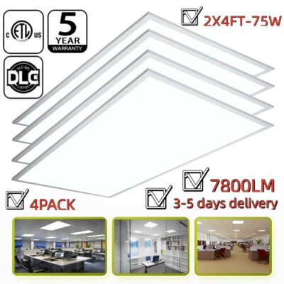4pack LED Edge-lit Flat Panel 75Watt 2x4Ft Drop Ceiling Light 100-277 V 7800lm