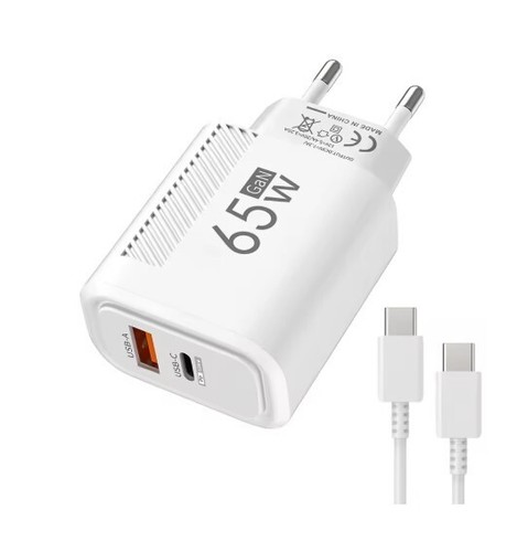 65W USB-C 2-fach Schnellladegerät 1x USB-C 1x USB Charger Mehrfach + Ladekabel - Bild 4 von 4
