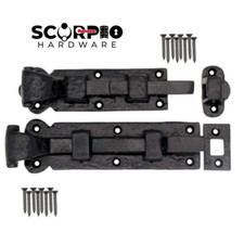 Black Antique Cast Iron Ornate Tudor Cranked & Straight Door Bolt