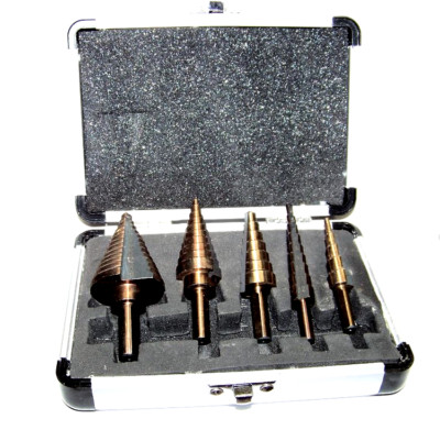 5 PC HIGH SPEED STEEL WITH COBALT COATED STEP DRILL SAE STANDARD SIZES