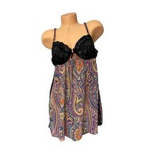 Ambrielle Paisley Chiffon  Black Lace Bra Cup BABYDOLL Nightie L
