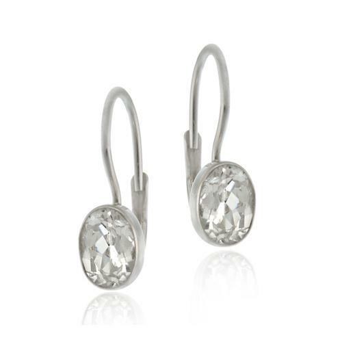 925 Argent Sterling Ovale Zircone Oreilles Dormeuses - Foto 1 di 1