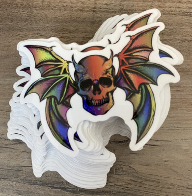 Colorful Skull Sticker 3  Wide Bat Wings Rainbow Goth Monster Dead Creepy Dark