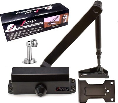 FLORADIA AUTOMATIC BLACK DOOR CLOSER W/ HOLD OPEN & PARALLEL PLATE