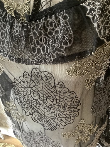 Ladies S Nu Black Top Blouse Lace Ruffle Evening cocktail mesh Web Long Sleeve - Picture 3 of 7
