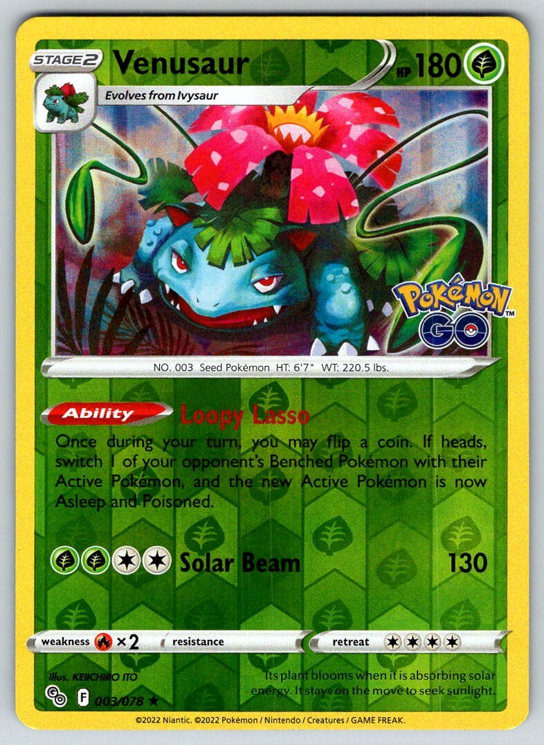 ポケモン GO 2022 レアカードセット 2022 POKEMON GO VENUSAUR HOLO STAGE 2/RARE HOLO #003/078 HP 180 | eBay