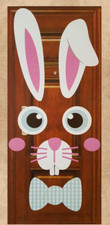 Happy Easter Bunny Face Sign Door Wall Party Decoration Ears Bow Tie Set of Two