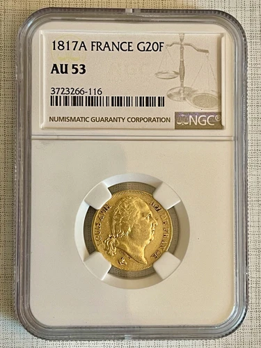 France 1817-A Louis XVIII 20 Francs Gold NGC AU53 SKU# 4147