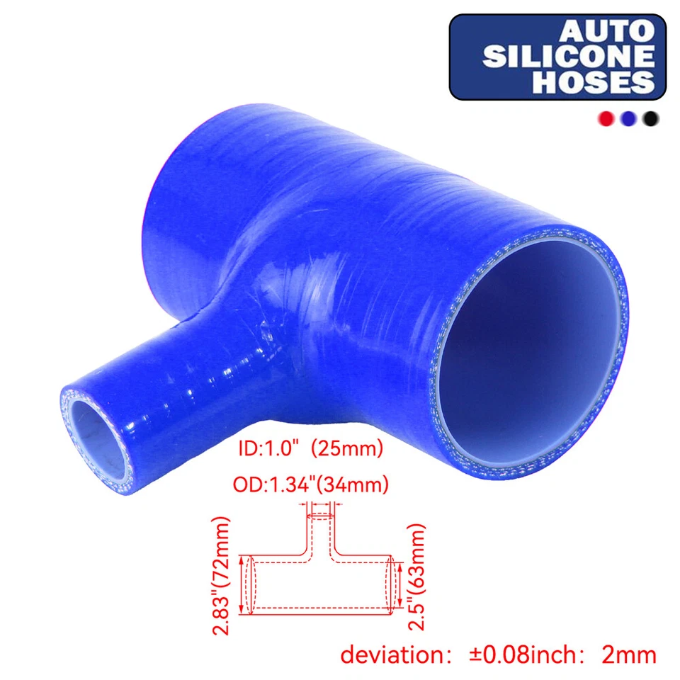Acoplador BOV de 3 vías pieza en T de manguera de silicona ID 2,5" 63 mm, identificación de boquilla 1" 25 mm azul Foto 2 de 4