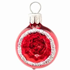 MINI RED REFLECTOR BALL GERMAN BLOWN GLASS CHRISTMAS FEATHER TREE ORNAMENT