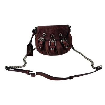 Badgley Mischka Burgundy Leather Small Three Buckle Chain Strap Crossbody Purse
