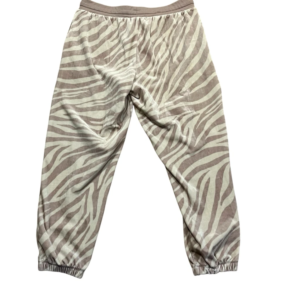 Donna Karan Sleepwear Women’s Sz L Sleep Jogger Velour Pants Purple Tiger Stripe - Image 4 of 4