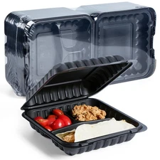 Clamshell Food Containers, Shrink Wrap Reusable 34 OZ 8 Inch 3 Compartment 55...