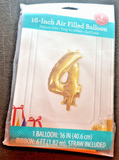 Way To Celebrate Gold Number 4 Balloon 16" Air Filled Helium Free Birthday Party