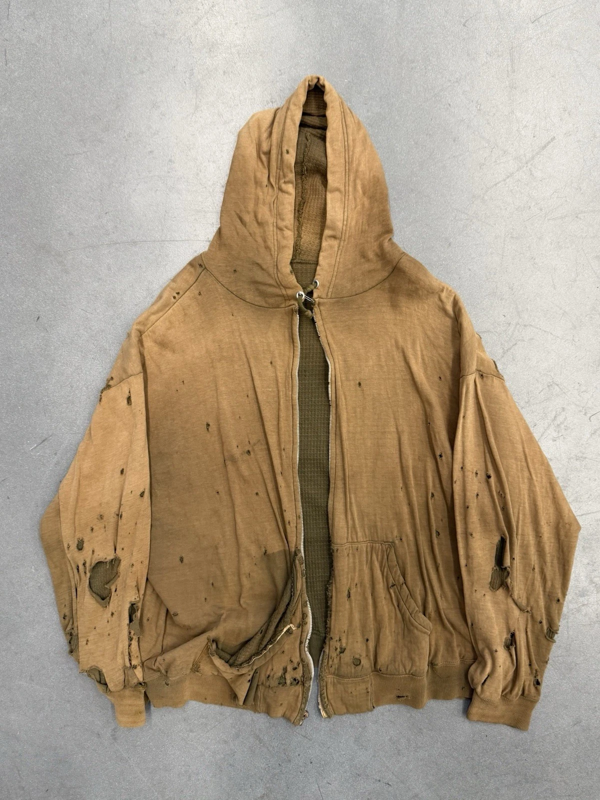 1950's Vintage Thrashed Selvedged Waffle Lined Zip Up Hoodie
