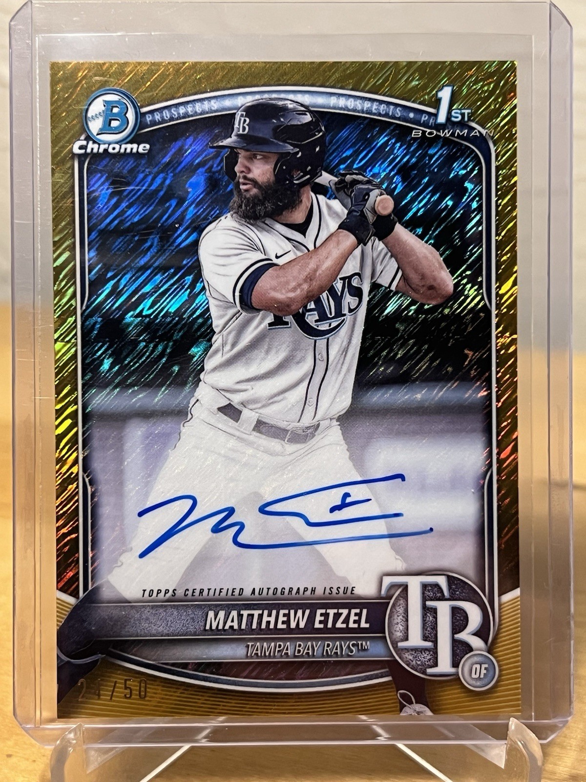MATTHEW ETZEL 2025 BOWMAN CHROME 1ST GOLD SHIMMER REFRACTOR AUTO /50 RAYS