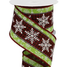Wired Ribbon Christmas Snowflakes Wreath Supplies 2.5" 10 Yard Roll Plaid Check