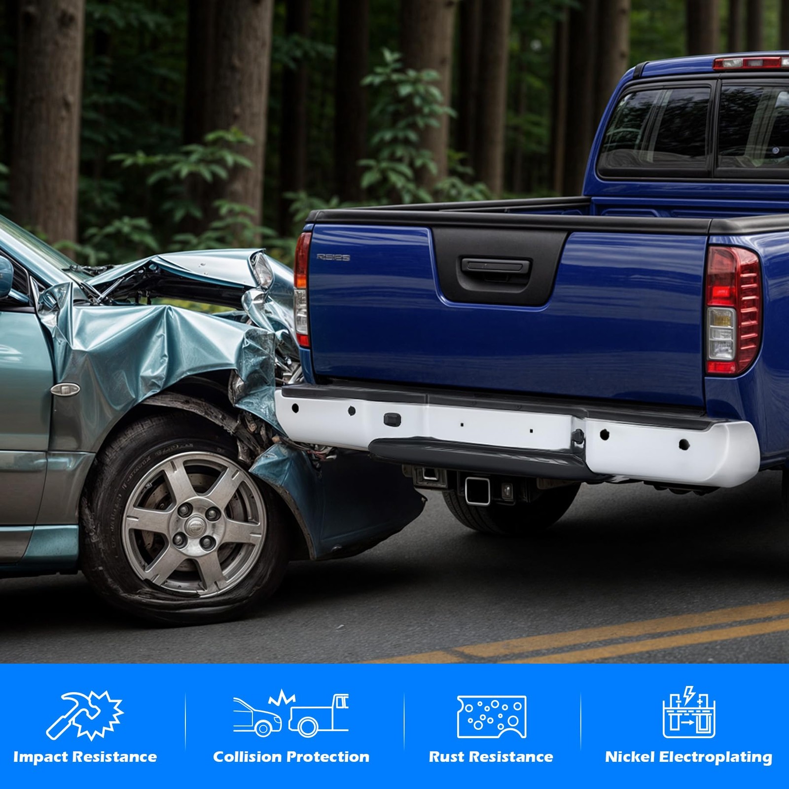 Rear Bumper Compatible with 2005-2021 Nissan Frontier Chrome Steel Rear Bumper