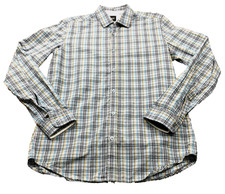 Hugo Boss Mens Shirt Sz L Blue Green Plaid Regular Fit Button Up Long Sleeve