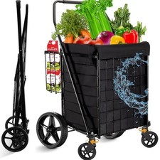 Folding Shopping Cart Grocery Cart with Removable Basket Rolling Laundry Cart