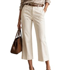 Express Design Studio Ecru White Cropped Trousers Mid Rise Straight Leg Size 6