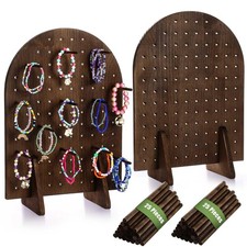 2 Sets Keychain Display Stand Wooden Pegboard Display Stand with 25 Pcs Dowel...