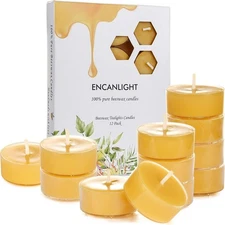 Beeswax Tealight Candles, Tea Lights Candles 12 Pack 4 Hours of Each, Natural...