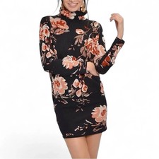 Ali & Jay floral print long sleeve thick knit sweater dress with mock neck Sz L