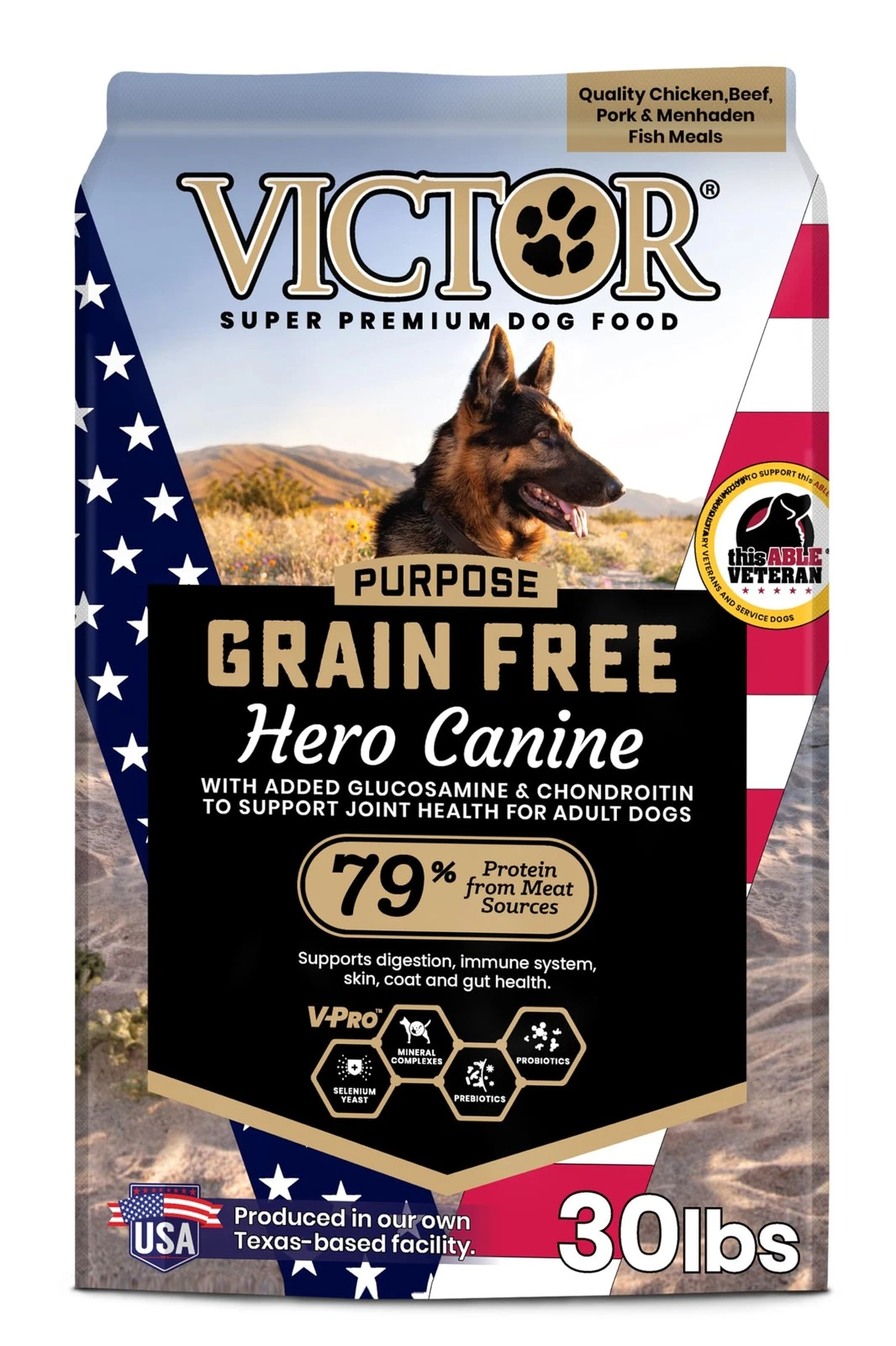 Victor Grain Free Hero Dog Food 30lb High Protein Gluten Free for Active Dogs