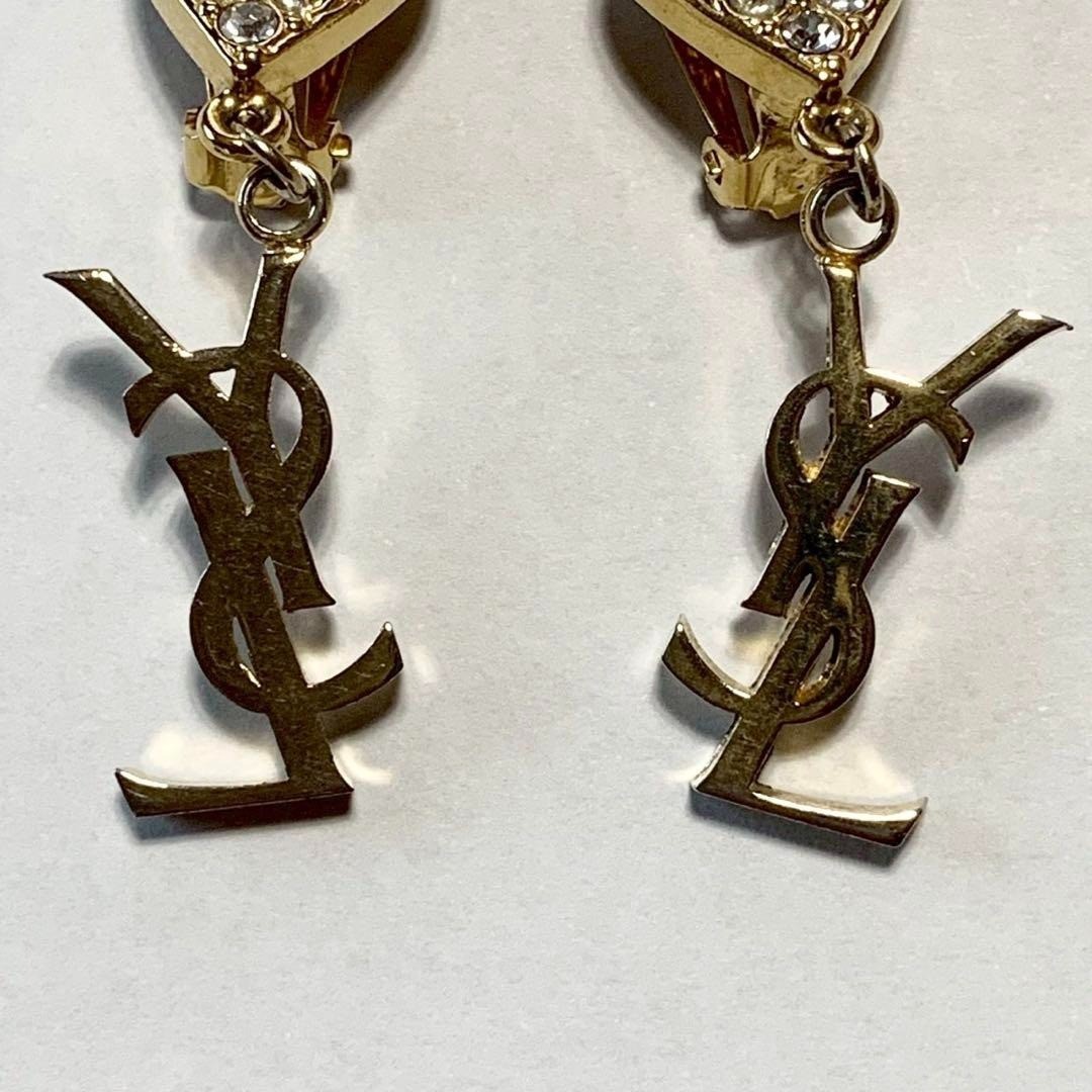 Yves Saint Laurent Heart Swing Earrings Rhinestone Gold clip on