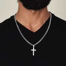 Fashion Men's Cross Pendant Necklace Stainless Steel Hip Hop Necklace Gift US