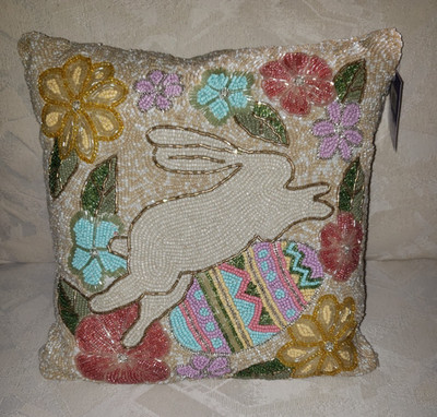 EASTER BUNNY RABBIT BEAUTIFUL BEADED DECORATIVE THROW PILLOW CELEBRATE TOGETHER