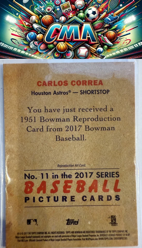 2017 Bowman #11 Carlos Correa 1951 Bowman Chrome - Image 2 of 2