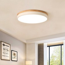 LED Flush Mount Ceiling Light Wooden Stepless Dimmable Round Modern Ceiling