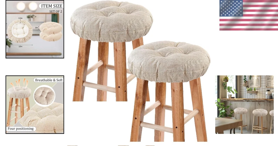 Bar Stool Covers Set of 2 Soft Nonslip Washable 12 Inch Beige - Image 2 of 4