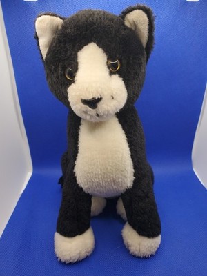 Playtive Junior Black & White Sitting Cat Soft Plush Toy 9  Shorthair Preloved