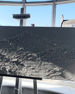 Original Mixed Media Gemälde. Strukturkunst. Weiße Art. Berge gerahmt