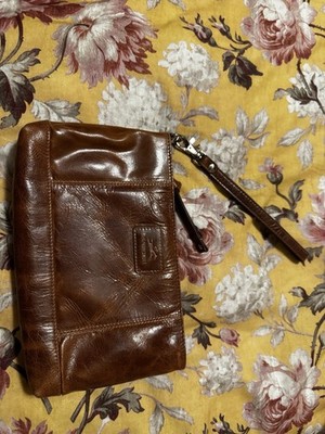 Mancini Wristlet Pouch Clutch Brown NWOT Zip Closure LEATHER