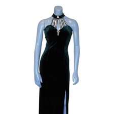 Vintage Peteria Green Velvet Rhinestone Caged Maxi
