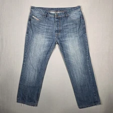 Diesel Jeans Mens 44 Blue Denim Button Fly Dark Wash Relaxed Straight