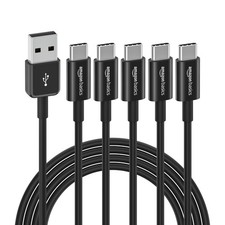 Amazon Basics USB-C to USB-A 2.0 Cable 5-Pack Fast Charging 480Mbps 6ft Black