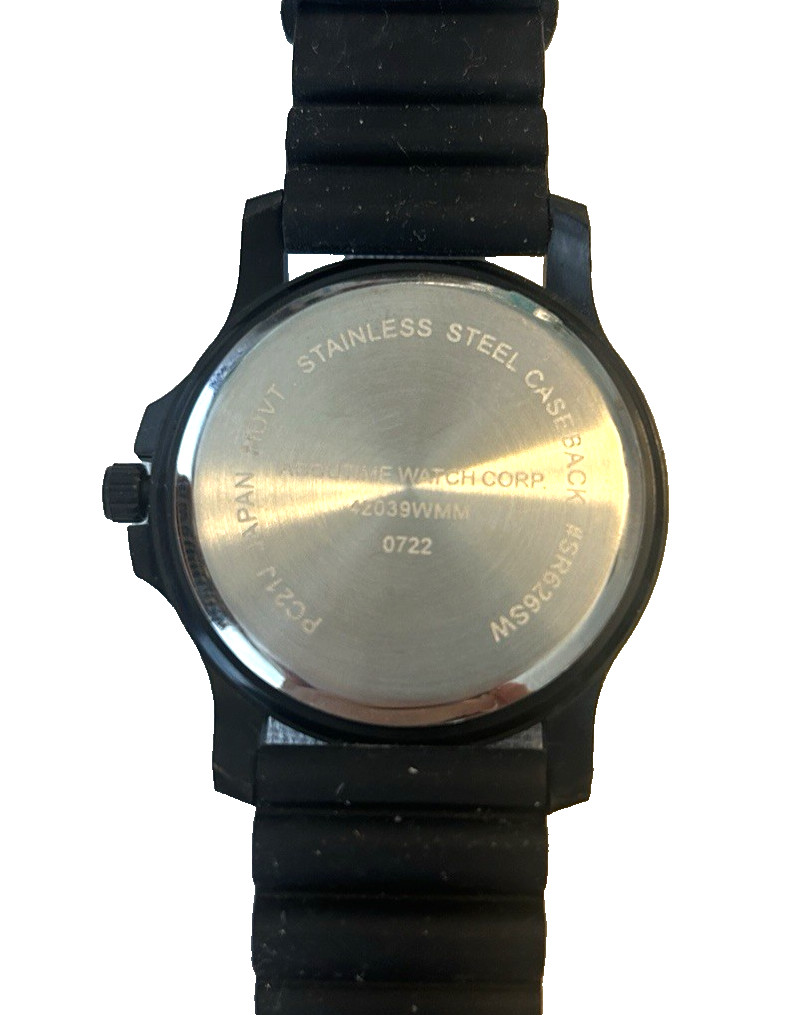 Accutime Watch Corp Men’s 10” Black Watch Rubber Band New Battery 