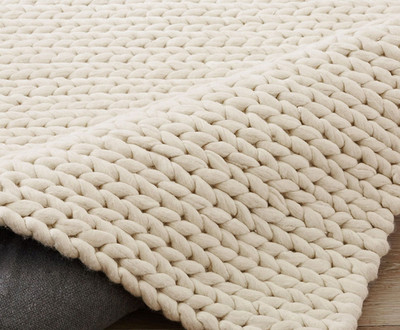 Handmade Ivory Beige Wool Area Rug Chunky Knit Modern Boho Home Decor Wool Rug