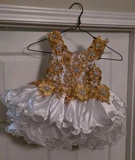 Girls' White Gold Formal Flower Girl Dress Satin Lace