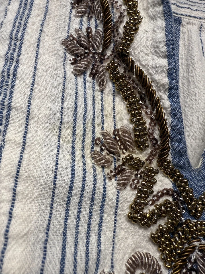 Top túnica Soft Surroundings con cuentas blanco azul para mujer talla 2X Coastal Boho Lagenlook Foto 4 de 4