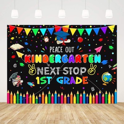 Kindergarten Graduate Backdrop Peace Out Next Stop 1st Grade Congrats 7x5 Ft