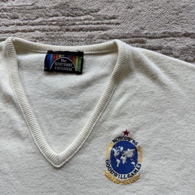 Vintage 80s 1986 Goodwill Games Moscow Cardigan Men s Small Cream Embroidered